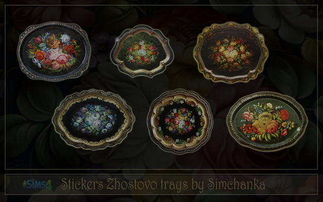 Sims 4 Decor Stickers Zhostovo trays by Simchanka at ihelensims.org.ru