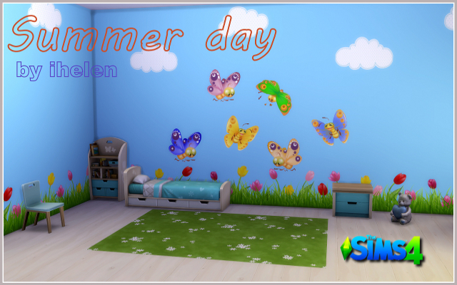 Sims 4 Build/Walls/Floors Wall and Stickers Summer day by ihelen at ihelensims.org.ru
