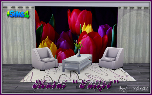 Sims 4 Build/Walls/Floors Mural "Tulips" by ihelen at ihelensims.org.ru