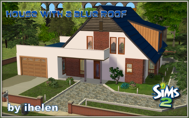 Sims 2 Residential lot House with a blue roof by ihelen at ihelensims.org.ru